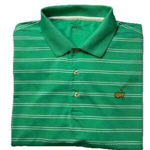 Masters Tech Men’s Polo Shirt L Large in Green with White Stripes short sleeve
